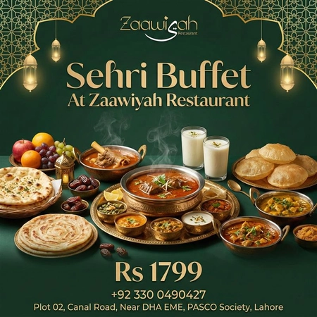 Sehri Buffet Zaawiyah Restaurant in Lahore – Ramadan 2026 Special